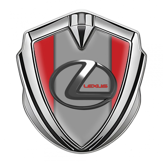 Lexus Emblem Badge Self Adhesive Silver Red Grey Base Dark Steel Logo