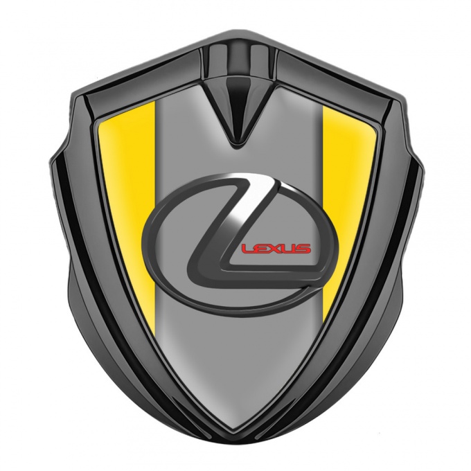 Lexus Badge Self Adhesive Graphite Yellow Grey Base Dark Steel Logo