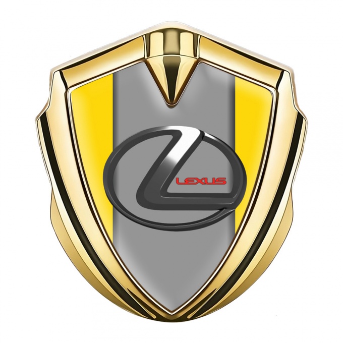 Lexus Badge Self Adhesive Gold Yellow Grey Base Dark Steel Logo