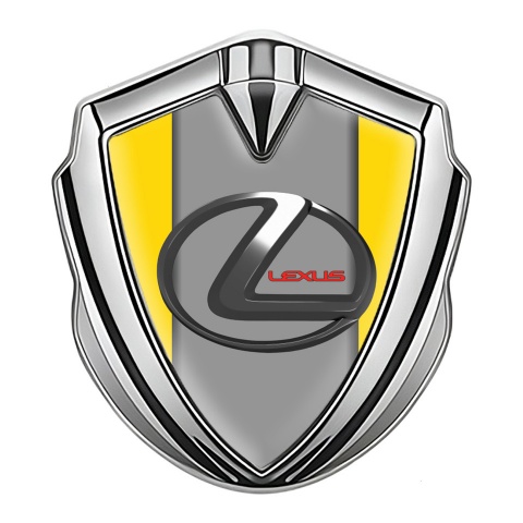 Lexus Badge Self Adhesive Silver Yellow Grey Base Dark Steel Logo