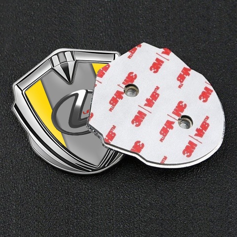 Lexus Badge Self Adhesive Silver Yellow Grey Base Dark Steel Logo