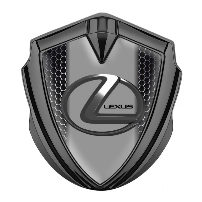 Lexus Fender Emblem Badge Graphite Metal Grate Grey Dark Steel Logo
