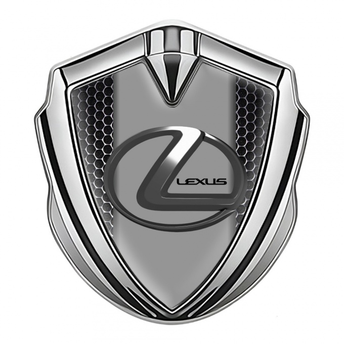 Lexus Fender Emblem Badge Silver Metal Grate Grey Dark Steel Logo