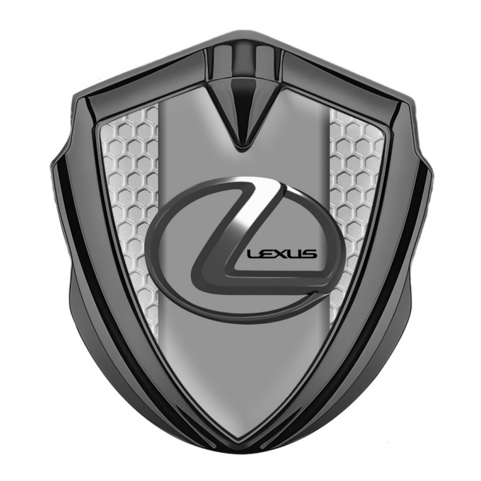 Lexus Domed Emblem Badge Graphite Honeycomb Grey Dark Steel Logo