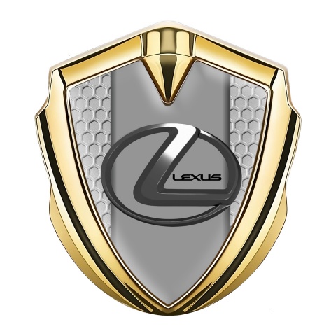 Lexus Domed Emblem Badge Gold Honeycomb Grey Dark Steel Logo