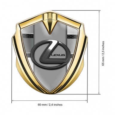 Lexus 3d Emblem Badge Gold Hex Pattern Grey Dark Steel Logo