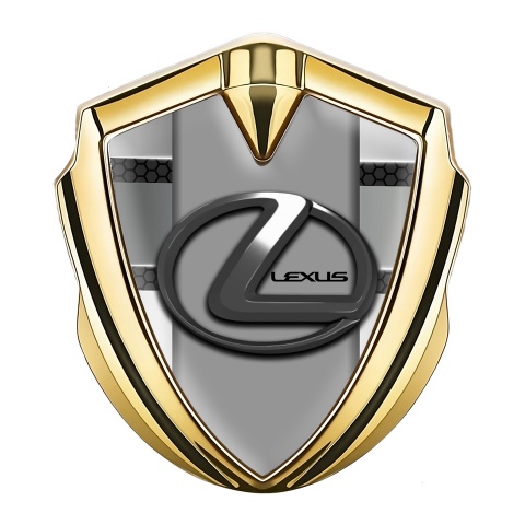 Lexus 3d Emblem Badge Gold Hex Pattern Grey Dark Steel Logo