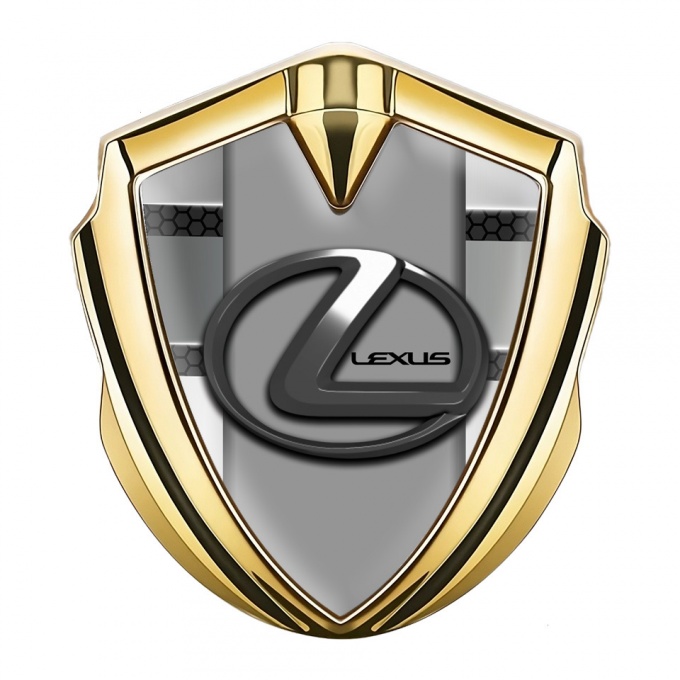 Lexus 3d Emblem Badge Gold Hex Pattern Grey Dark Steel Logo