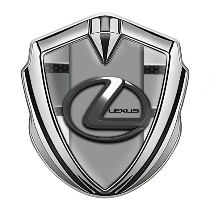 Lexus 3d Emblem Badge Silver Hex Pattern Grey Dark Steel Logo