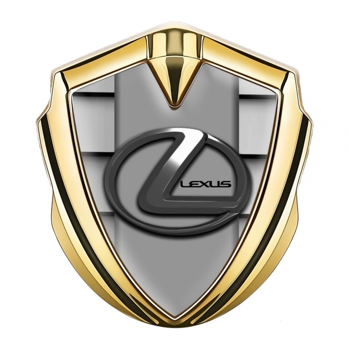 Lexus Emblem Car Badge Gold Grille Motif Grey Dark Steel Logo