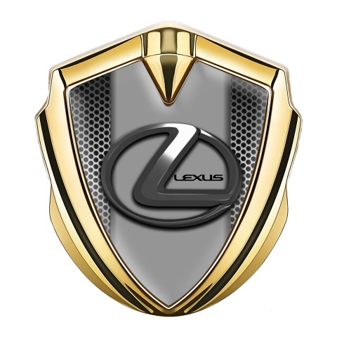 Lexus Bodyside Emblem Self Adhesive Gold Metal Mesh Dark Steel Logo