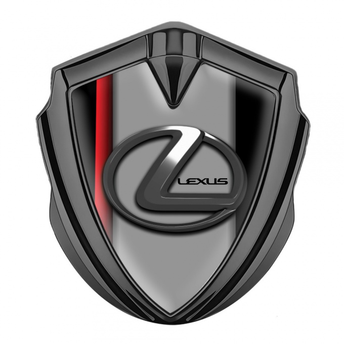 Lexus Emblem Badge Self Adhesive Graphite Red Stripe Grey Dark Steel Logo