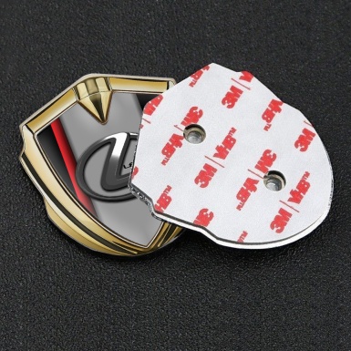 Lexus Emblem Badge Self Adhesive Gold Red Stripe Grey Dark Steel Logo