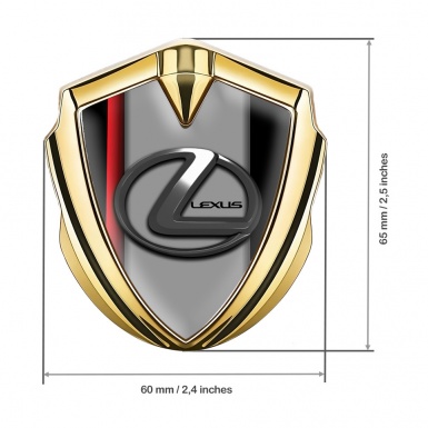 Lexus Emblem Badge Self Adhesive Gold Red Stripe Grey Dark Steel Logo