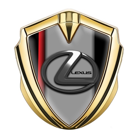 Lexus Emblem Badge Self Adhesive Gold Red Stripe Grey Dark Steel Logo