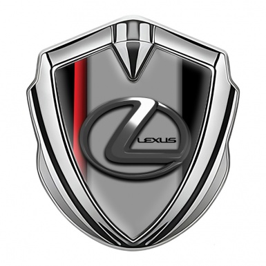 Lexus Emblem Badge Self Adhesive Silver Red Stripe Grey Dark Steel Logo