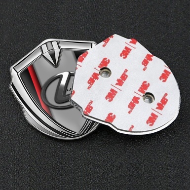 Lexus Emblem Badge Self Adhesive Silver Red Stripe Grey Dark Steel Logo