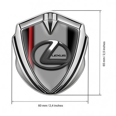 Lexus Emblem Badge Self Adhesive Silver Red Stripe Grey Dark Steel Logo