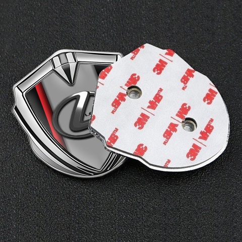 Lexus Emblem Badge Self Adhesive Silver Red Stripe Grey Dark Steel Logo