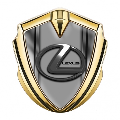 Lexus Emblem Fender Badge Gold Metal Frame Grey Dark Steel Logo