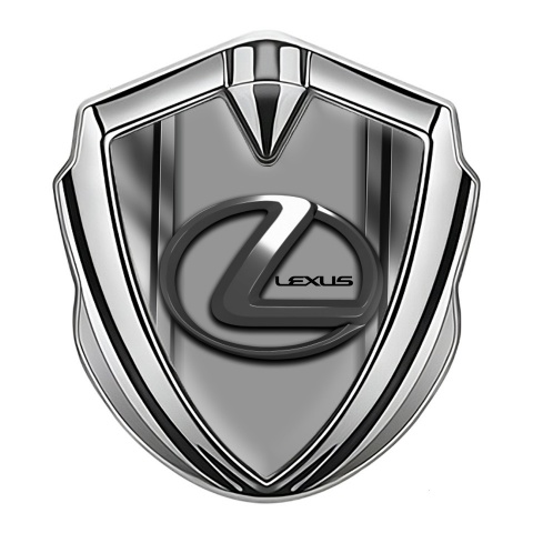 Lexus Emblem Fender Badge Silver Metal Frame Grey Dark Steel Logo