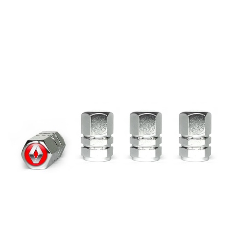 Renault Tyre Valve Caps Chrome 4 pcs Red Silicone Sticker 3D Logo