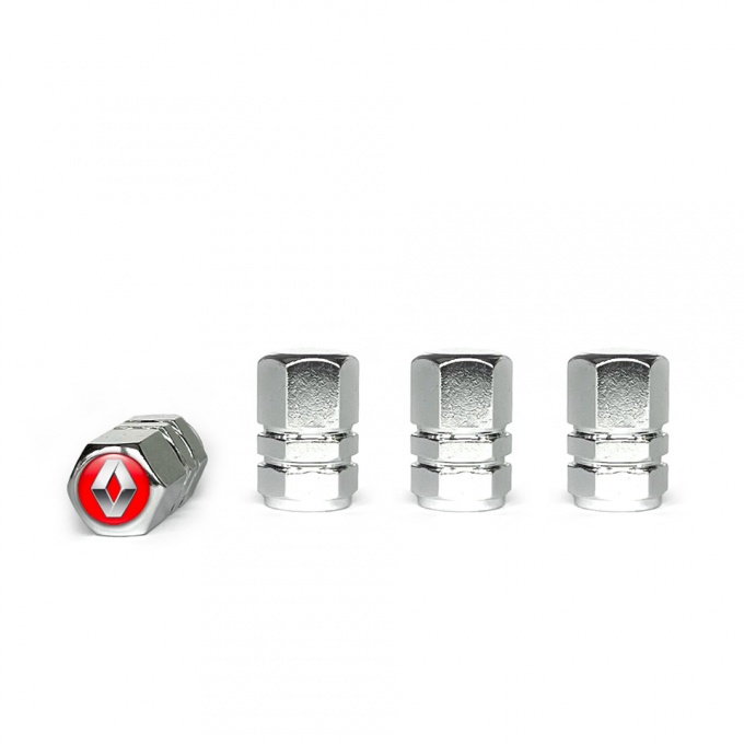 Renault Tyre Valve Caps Chrome 4 pcs Red Silicone Sticker 3D Logo