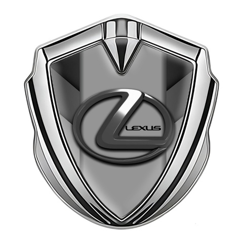 Lexus Emblem Trunk Badge Silver Dust Stripes Grey Dark Steel Logo