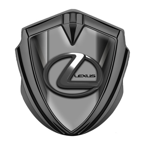 Lexus Metal Emblem Badge Graphite Striped Pattern Grey Dark Steel Logo