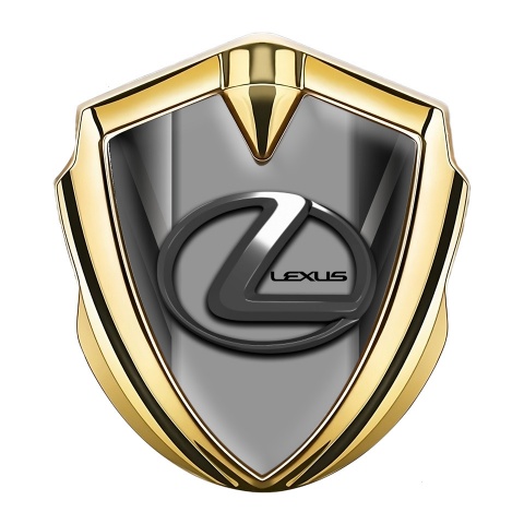 Lexus Metal Emblem Badge Gold Striped Pattern Grey Dark Steel Logo