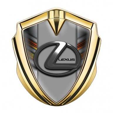 Lexus Domed Emblem Gold Multicolor Striped Grey Dark Steel Logo