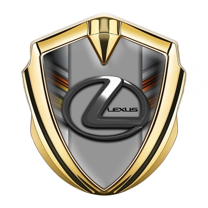 Lexus Domed Emblem Gold Multicolor Striped Grey Dark Steel Logo