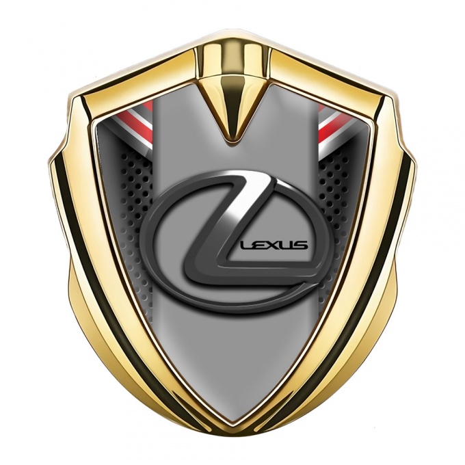 Lexus Emblem Metal Badge Gold Red Elements Dark Steel Logo