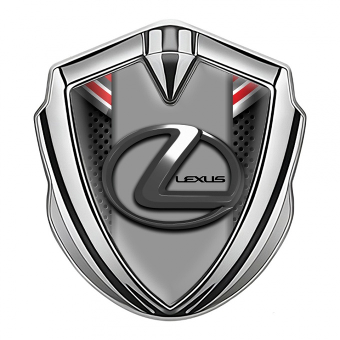 Lexus Emblem Metal Badge Silver Red Elements Dark Steel Logo