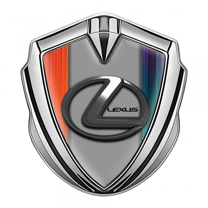 Lexus Selbstklebendes Metallaufkleber Emblem Silbertonfarbe Orange Blau Basis mit Grau Logo Panel