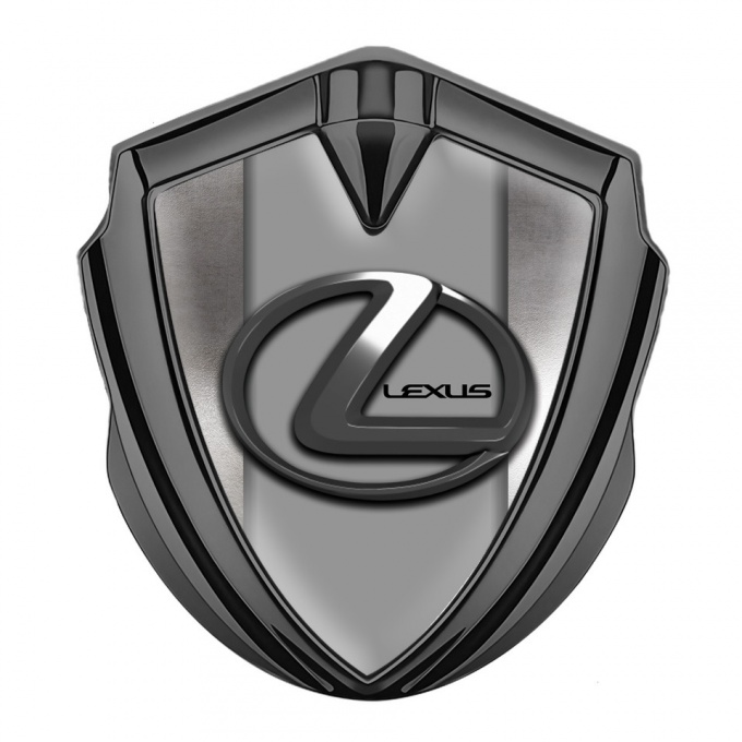 Lexus Emblem Car Badge Graphite Polished Metal Grey Dark Steel Logo