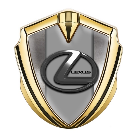 Lexus Emblem Logo Schriftzug Aufkleber Goldtonfarbe Poliertes Metall Mit Grau Logo Panel