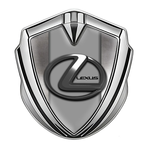 Lexus Emblem Car Badge Silver Polished Metal Grey Dark Steel Logo