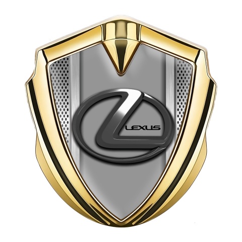 Lexus Metal Domed Emblem Gold Grate Motif Grey Dark Steel Logo