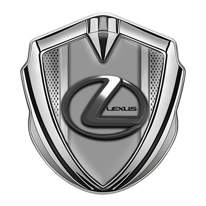 Lexus Metal Domed Emblem Silver Grate Motif Grey Dark Steel Logo