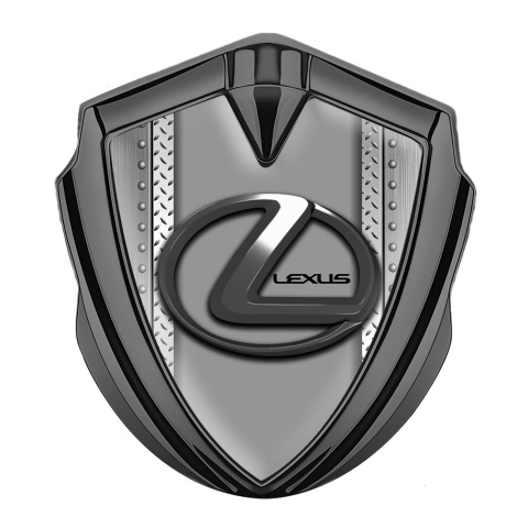 Lexus Emblem Badge Self Adhesive Graphite Bolted Frame Dark Steel Logo