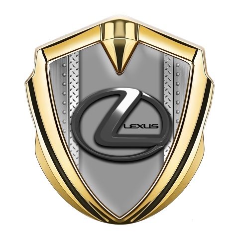 Lexus Emblem Badge Self Adhesive Gold Bolted Frame Dark Steel Logo