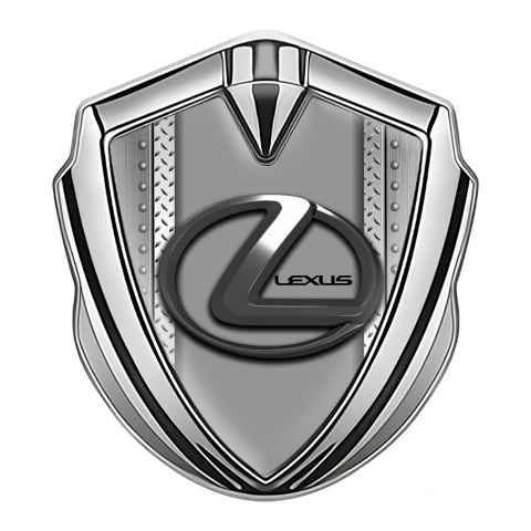 Lexus Emblem Badge Self Adhesive Silver Bolted Frame Dark Steel Logo