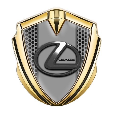 Lexus Fender Emblem Badge Gold Honeycomb Grey Dark Steel Logo