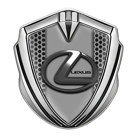 Lexus Fender Emblem Badge Silver Honeycomb Grey Dark Steel Logo