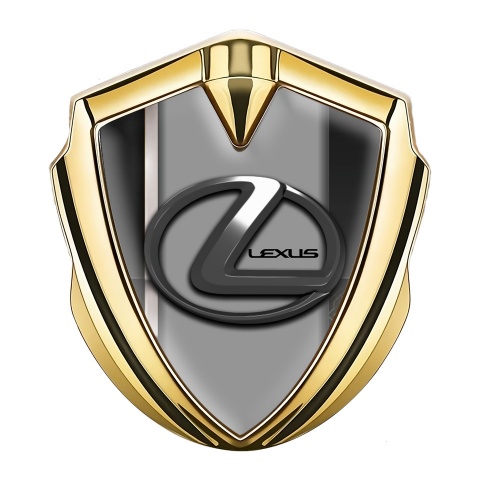 Lexus Emblem Trunk Badge Gold White Stripe Grey Dark Steel Logo