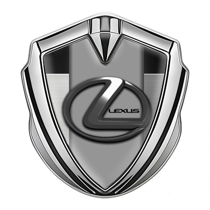 Lexus Emblem Self Adhesive Silver Brushed Plate Grey Dark Steel Logo