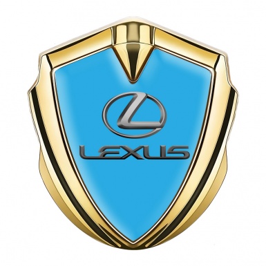 Lexus Metal Emblem Badge Gold Sky Blue Base Classic Lead Logo