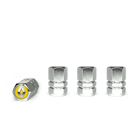 Renault Tyre Valve Caps Chrome 4 pcs Yellow Silicone Sticker 3D Logo