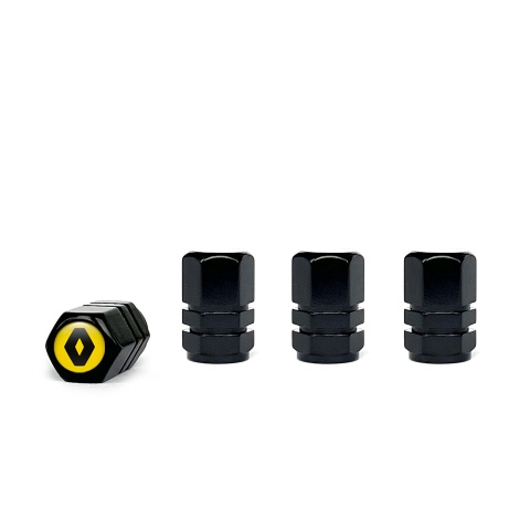 Renault Valve Steam Caps Black 4 pcs Yellow Silicone Sticker Black Logo